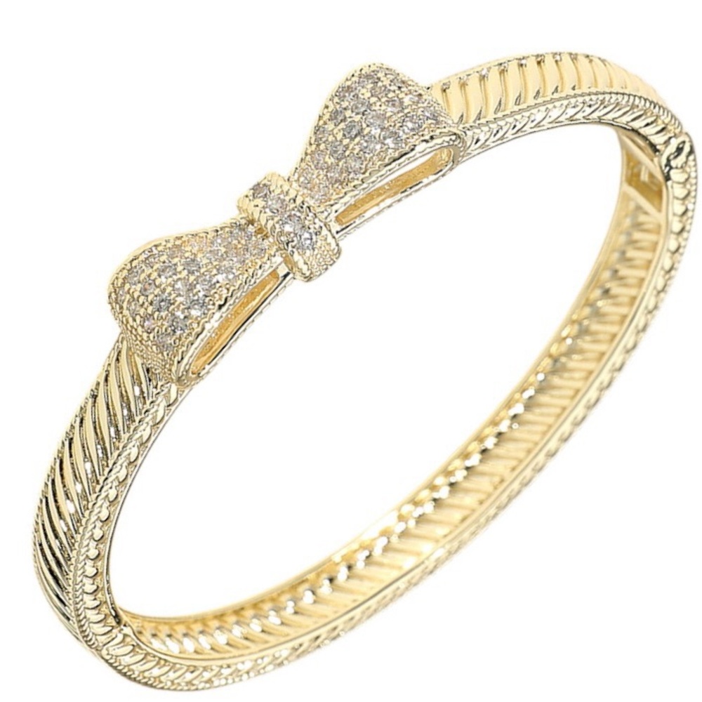 14K Gold and Pave Bow Bangle Bracelet
